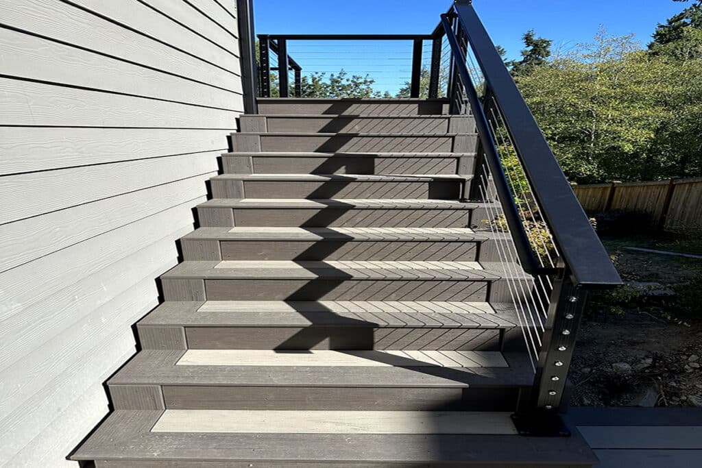 Kenmore, Wa Large New Composite Deck, With Attractive Cable Railings And Custom Staircase