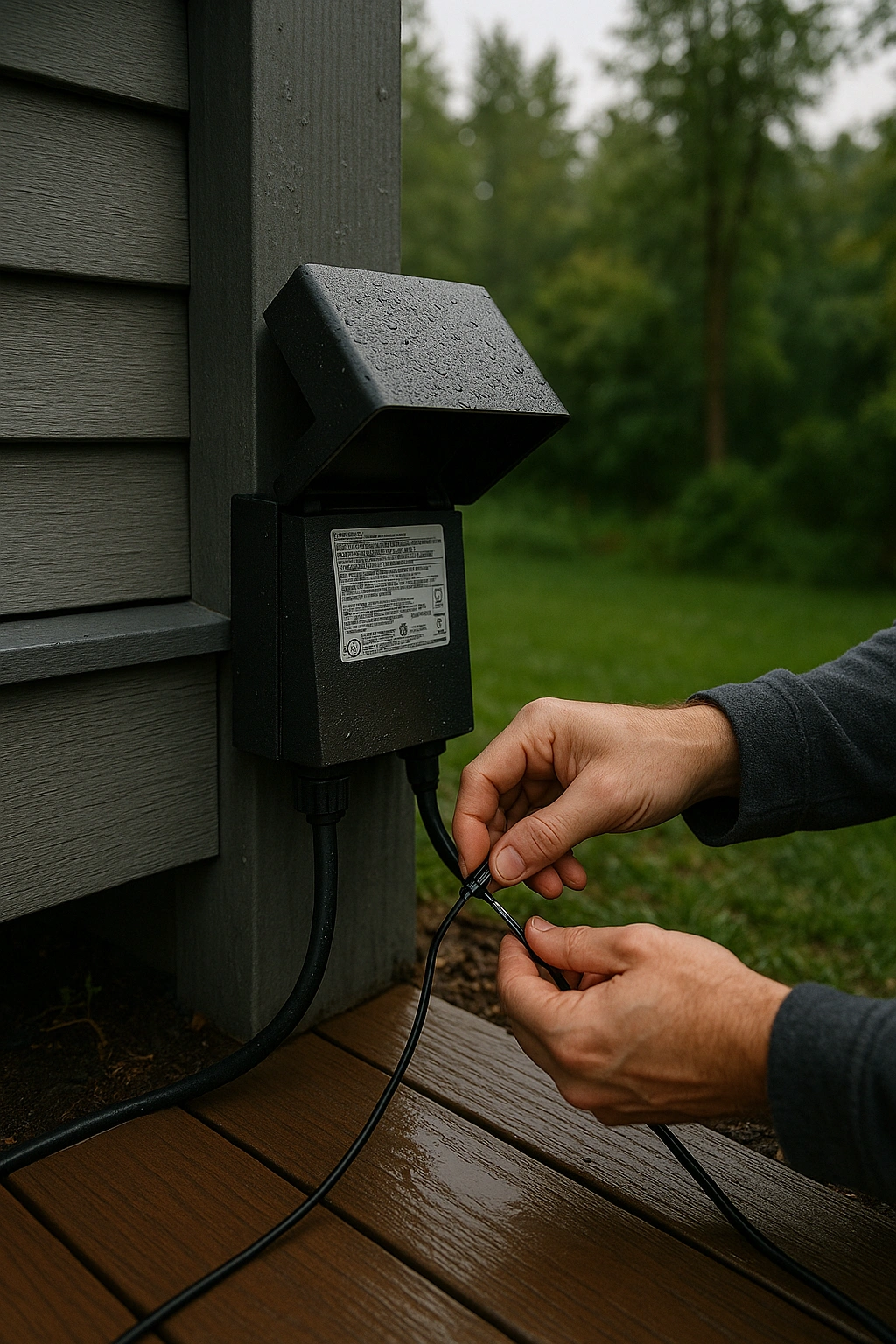 Low voltage deck lighting transformer installation Pacific Northwest