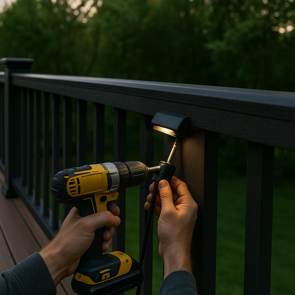 LED deck railing lights installation on Seattle composite deck