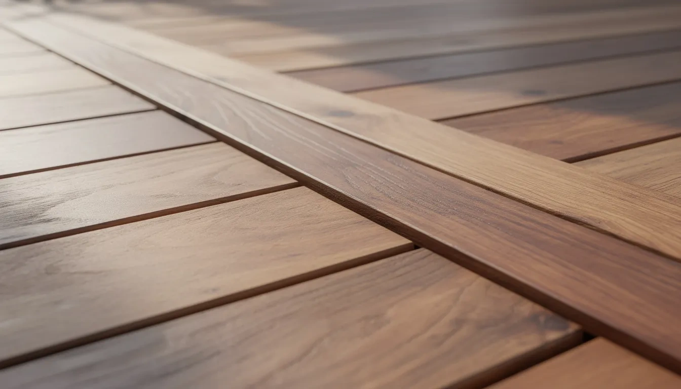Perpendicular breaker board creating a distinct visual boundary within a wooden gazebo deck transition.