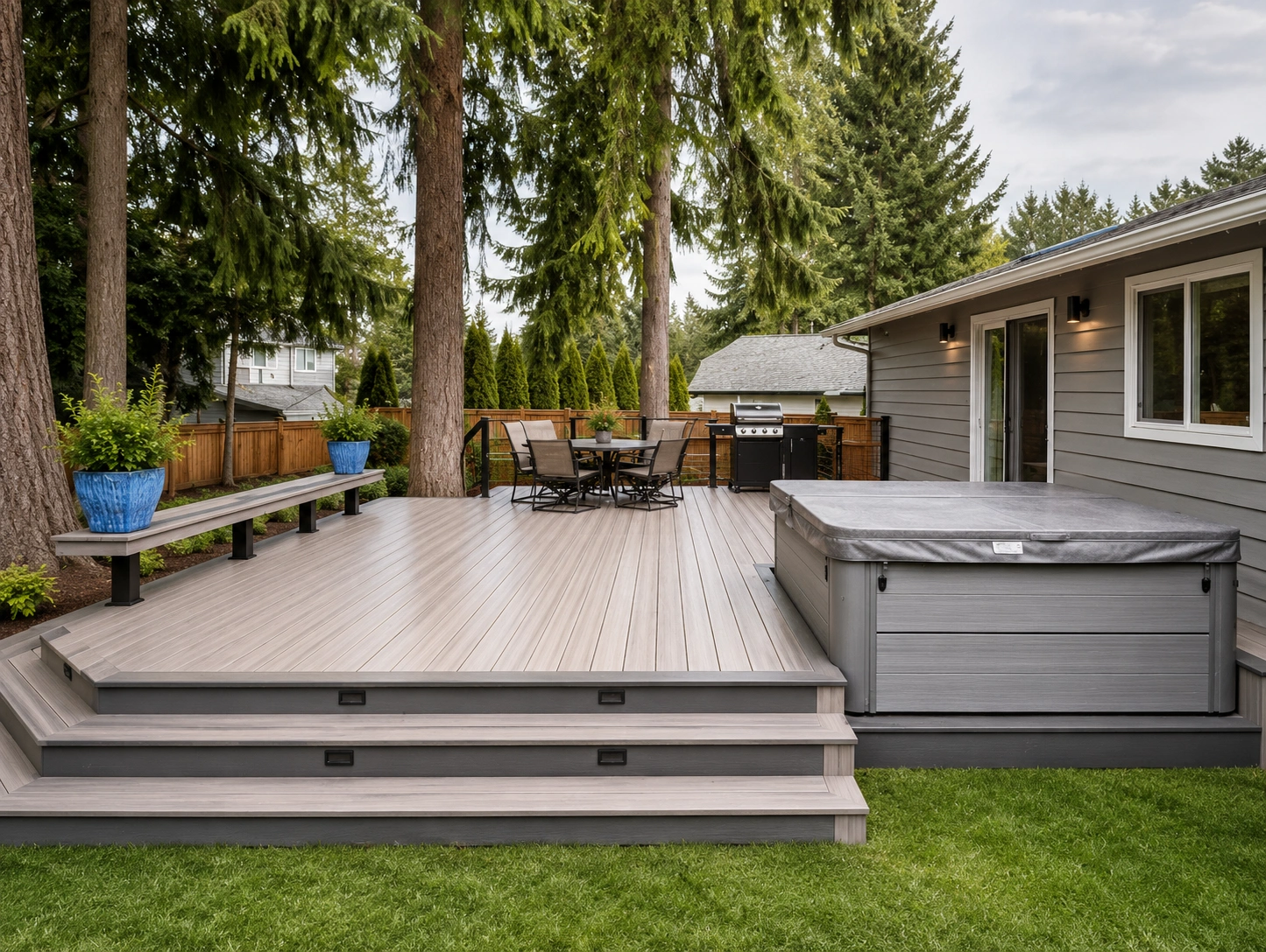deck restoration warning signs Seattle This well-maintained backyard shows no deck restoration warning signs Seattle homeowners typically look for.