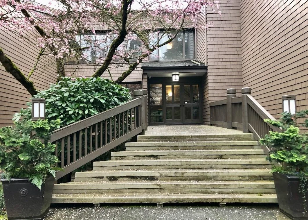 Weathered Wooden Front-Entry Stairs And Railings Before Deck Replacement In Seattle, Wa.